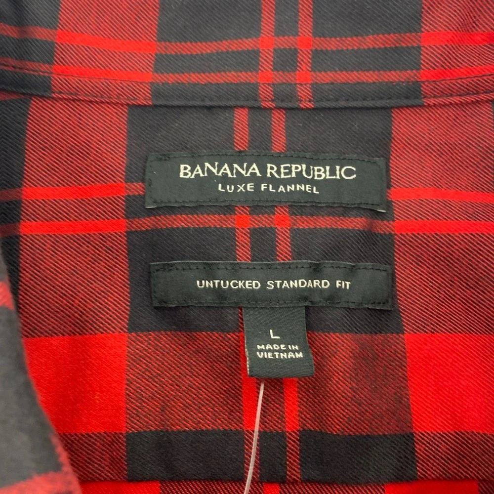NEW Banana Republic Luxe Flannel‎ Shirt Mens Large Buffalo Plaid Untucked Rugged